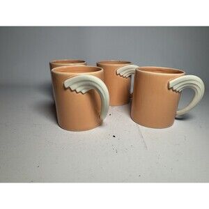 Set of 4 Vintage Lefton Japan Peach Ceramic Coffee Mugs Sculpted